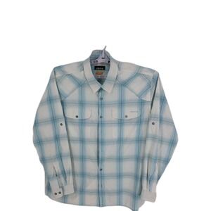 Orvis Blue White Green Checked Long Sleeve Button-Down Collar Active Fit Size XL